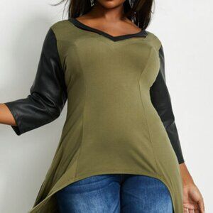 22/24- Leather Trim Cutout Hi-Low Duster- Olive Green